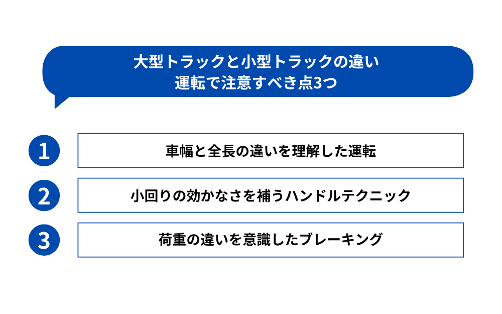 大型トラックと小型トラックの違い|運転で注意すべき点3つ