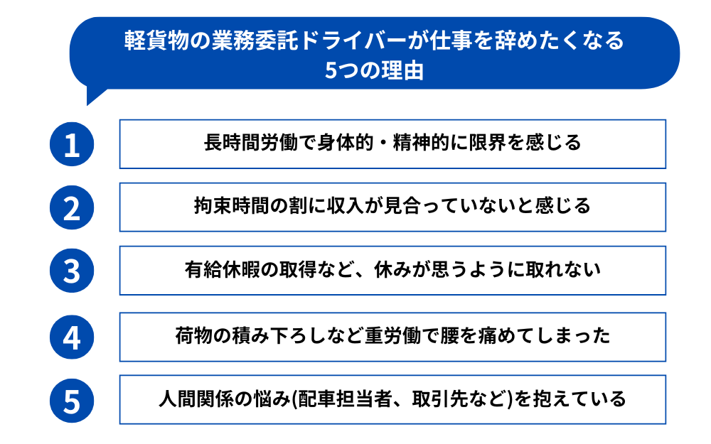 軽貨物の業務委託ドライバーが仕事を辞めたくなる5つの理由