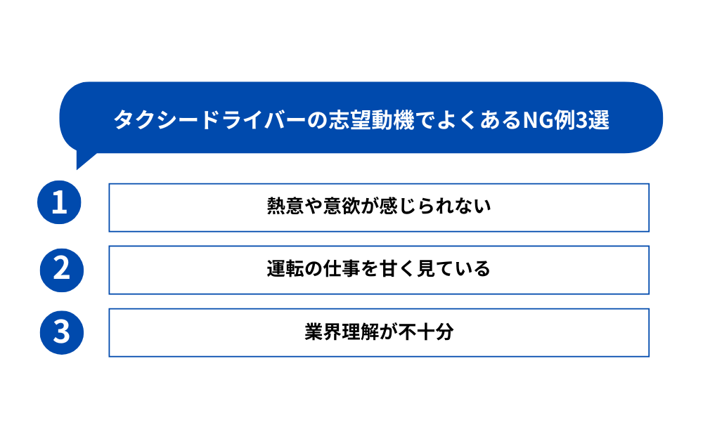 タクシードライバーの志望動機でよくあるNG例3選