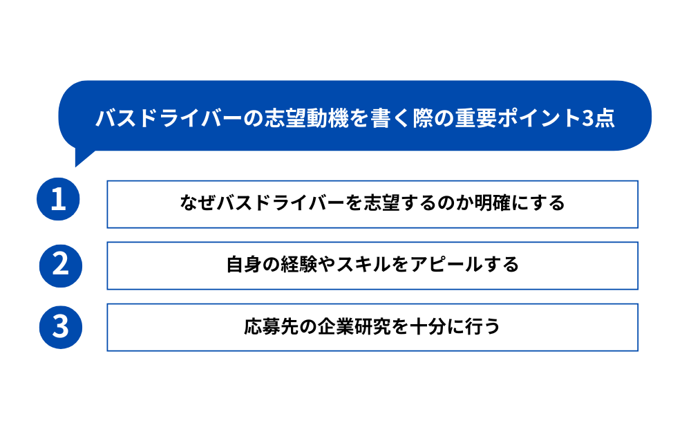 バス運転手の志望動機を書く際の重要ポイント3点